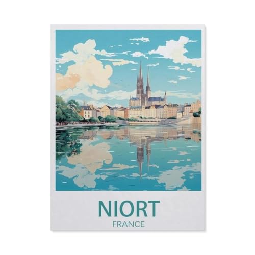 Puzzle 1000 Teile Landschaft Erwachsene Puzzle Papier Puzzle 3D Klassisches Puzzle，Niort France Vintage-Reiseposter，DIY Moderne Kunst Hauptdekor（38x26cm）-AO12 von YYHMKBYY