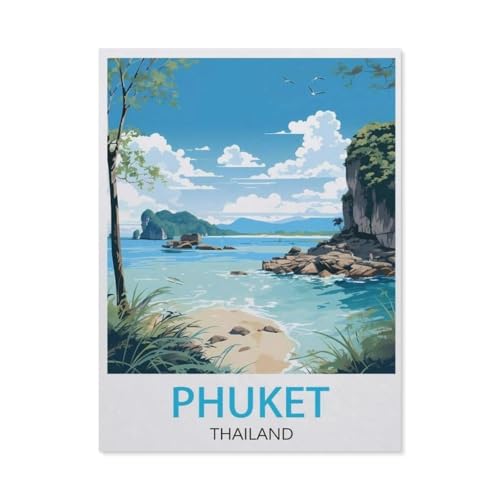 Puzzle 1000 Teile Landschaft Erwachsene Puzzle Papier Puzzle 3D Klassisches Puzzle，Phuket Thailand Vintage-Reiseposter，DIY Moderne Kunst Hauptdekor（38x26cm）-AL15 von YYHMKBYY