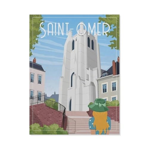 Puzzle 1000 Teile Landschaft Erwachsene Puzzle Papier Puzzle 3D Klassisches Puzzle，Saint-Omer Frankreich Vintage Reiseposter，DIY Moderne Kunst Hauptdekor（38x26cm）-BN76 von YYHMKBYY