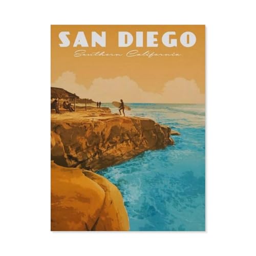 Puzzle 1000 Teile Landschaft Erwachsene Puzzle Papier Puzzle 3D Klassisches Puzzle，San Diego Südkalifornien Vintage Reiseposter See，DIY Moderne Kunst Hauptdekor（38x26cm）-AT23 von YYHMKBYY