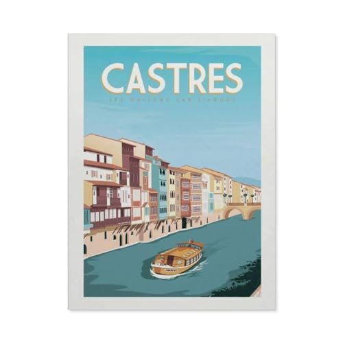 Puzzle 1000 Teile Landschaft Erwachsene Puzzle Papier Puzzle 3D Klassisches Puzzle，Vintage Castres Reiseposter Häuser am Fluss Agout，DIY Moderne Kunst Hauptdekor（38x26cm）-BM30 von YYHMKBYY