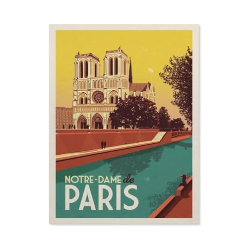 Puzzle 1000 Teile Landschaft Erwachsene Puzzle Papier Puzzle 3D Klassisches Puzzle，Vintage Frankreich Reiseposter Notre-Dame De Paris，DIY Moderne Kunst Hauptdekor（50x70cm）-BO52 von YYHMKBYY