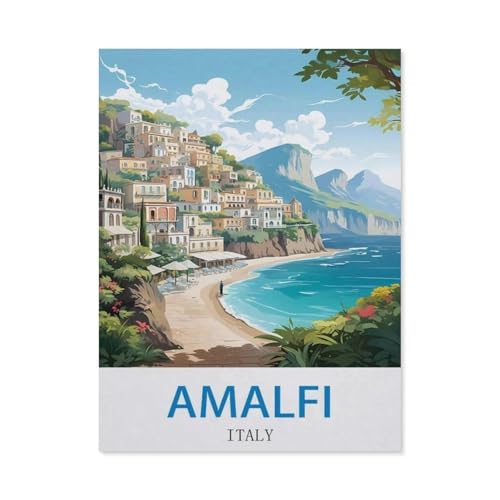Puzzle 1000 Teile Papier，Amalfi, Italien – Vintage Reiseplakate，Dekompression Der Erwachsenen，Kinderpuzzle Spiele Ab 8 Jahren, Spielzeug Für Mädchen Jungen Teenager（38x26cm）-CV59 von YYHMKBYY