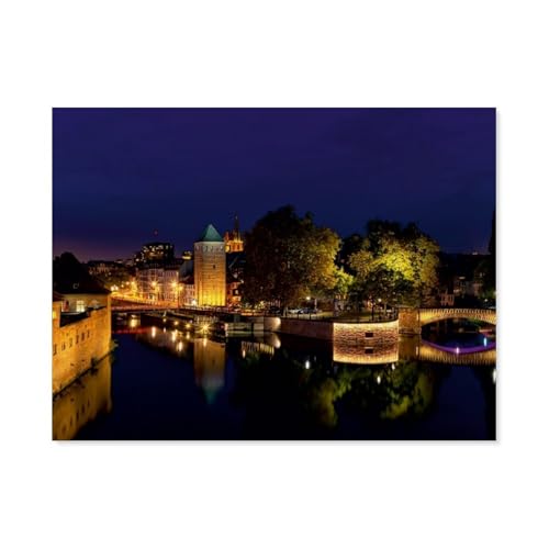 Puzzle 1000 Teile Papier，La Petite France zur Blauen Stunde，Dekompression Der Erwachsenen，Kinderpuzzle Spiele Ab 8 Jahren, Spielzeug Für Mädchen Jungen Teenager（50x70cm）-AT15 von YYHMKBYY