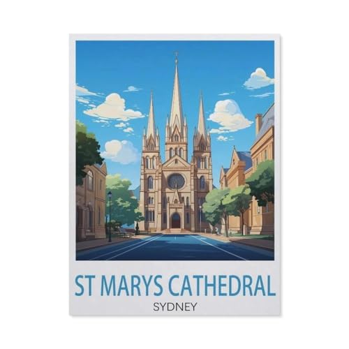 Puzzle 1000 Teile Papier，St. Mary's Cathedral Sydney Vintage-Reiseposter，Dekompression Der Erwachsenen，Kinderpuzzle Spiele Ab 8 Jahren, Spielzeug Für Mädchen Jungen Teenager（50x70cm）-BC12 von YYHMKBYY