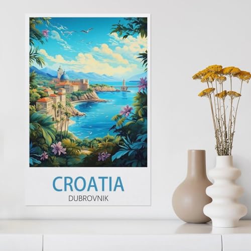 Puzzle 1000 Teile für Erwachsene，Dubrovnik Kroatien See Vintage Reiseposter Berg， Teenager Jungen Mädchen Puzzle DIY Moderne Wohnkultur Einzigartiges Geschenk Intellektuelles Spiel（38x26cm）-Y4 von YYHMKBYY