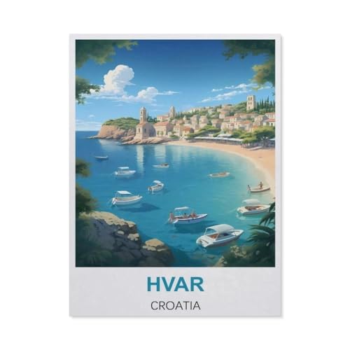 Puzzle 1000 Teile für Erwachsene，Hvar Kroatien Vintage-Reiseposter，Puzzle Puzzle Schwierig Perfektes Pädagogisches Geschenk für Jungen Und Mädchen（75x50cm）-BI79 von YYHMKBYY