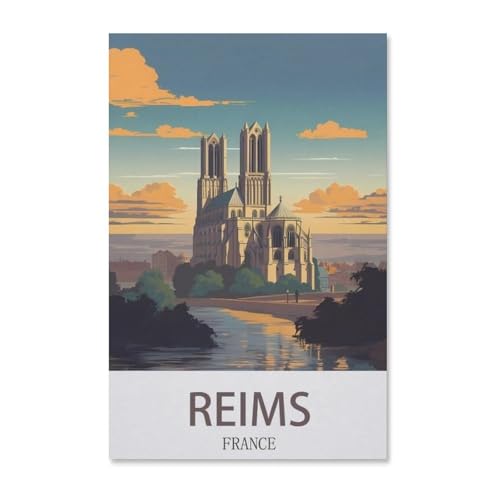Puzzle 1000 Teile für Erwachsene，Vintages Reiseplakat Reims Franc，Puzzle Puzzle Schwierig Perfektes Pädagogisches Geschenk für Jungen Und Mädchen（50x70cm）-H11 von YYHMKBYY