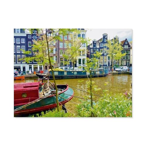 Puzzle Für Erwachsene 1000 Teile DIY Papier Puzzles Erwachsene Kinder Puzzle Klassisches Puzzle，Amsterdam - Hausboote an der Prinsengracht，1000 Teile Puzzle Geschenke Für Liebhaber Oder Freunde-AT4 von YYHMKBYY