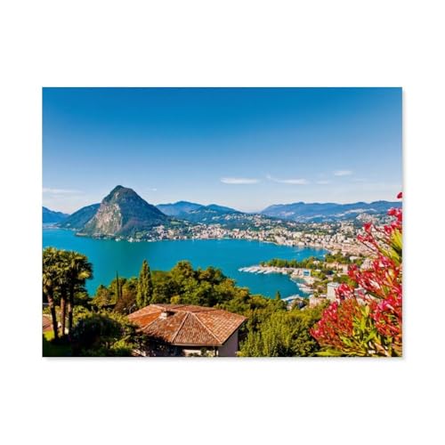 Puzzle für Erwachsene 1000 Teile，Lugano am Luganer See，für Erwachsene und Kinder, Holz Puzzle, Kunstwerk, geistiges Lernspielzeug, Geschenke（75x50cm）-AU74 von YYHMKBYY