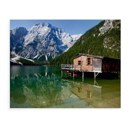 Puzzles 1000 Stück，Fischerhütte am Pragser Wildsee，Spielzeug Zur Stressreduktion Für Familien Puzzle - Personalisierte Herausforderungs-Spielzeuge Für Erwachsene（38x26cm）-AW39 von YYHMKBYY