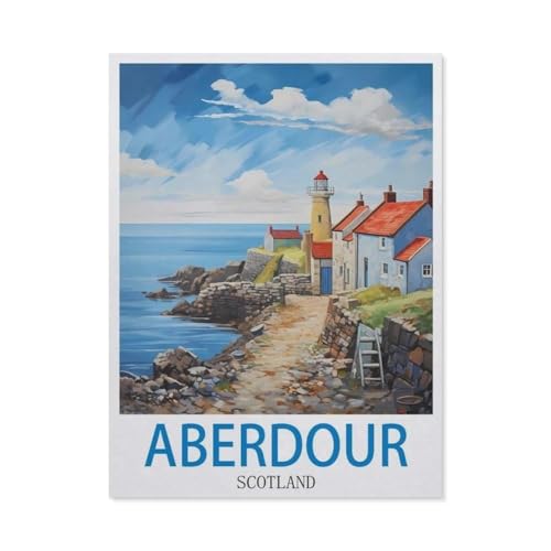 Puzzles 1000 Stück Holz Montage Bild，Aberdour, Schottland – Vintage Reiseplakat，Filmplakat Für Erwachsene Spiele Lernspielzeug（75x50cm）-DB8 von YYHMKBYY