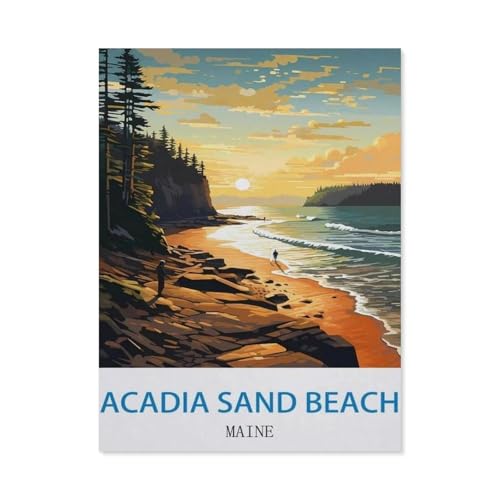 Puzzles 1000 Stück Holz Montage Bild，Acadia Sand Beach, Maine – Vintage Reiseplakate (Surfen)，Filmplakat Für Erwachsene Spiele Lernspielzeug（75x50cm）-CV97 von YYHMKBYY