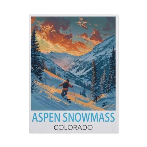 Puzzles 1000 Stück Holz Montage Bild，Aspen Snowmass Colorado Vintage Reiseplakate，Filmplakat Für Erwachsene Spiele Lernspielzeug（75x50cm）-CG55 von YYHMKBYY