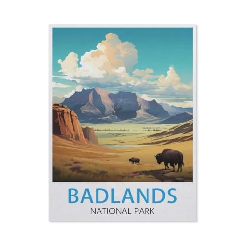 Puzzles 1000 Stück Holz Montage Bild，Badlands National Park Vintage-Reiseposter，Erwachsene Spiele Lernspielzeug（75x50cm）-BE67 von YYHMKBYY