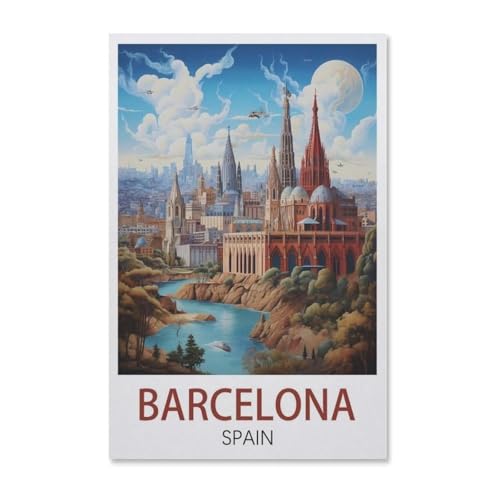 Puzzles 1000 Stück Holz Montage Bild，Barcelona Spanien，Filmplakat Für Erwachsene Spiele Lernspielzeug（75x50cm）-AB33 von YYHMKBYY