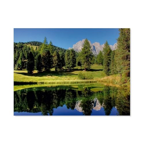 Puzzles 1000 Stück Holz Montage Bild，Bergsee an der Cisles ALM mit Geisler Spitzen，Erwachsene Spiele Lernspielzeug（75x50cm）-AP86 von YYHMKBYY