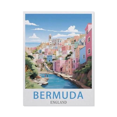 Puzzles 1000 Stück Holz Montage Bild，Bermuda England Vintage-Reiseposter，Erwachsene Spiele Lernspielzeug（75x50cm）-BB2 von YYHMKBYY