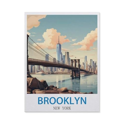 Puzzles 1000 Stück Holz Montage Bild，Brooklyn, New York – Vintage Reiseplakate，Filmplakat Für Erwachsene Spiele Lernspielzeug（75x50cm）-CY16 von YYHMKBYY