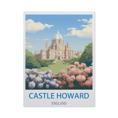 Puzzles 1000 Stück Holz Montage Bild，Castle Howard, England – Vintage Reiseplakate，Filmplakat Für Erwachsene Spiele Lernspielzeug（75x50cm）-DE3 von YYHMKBYY