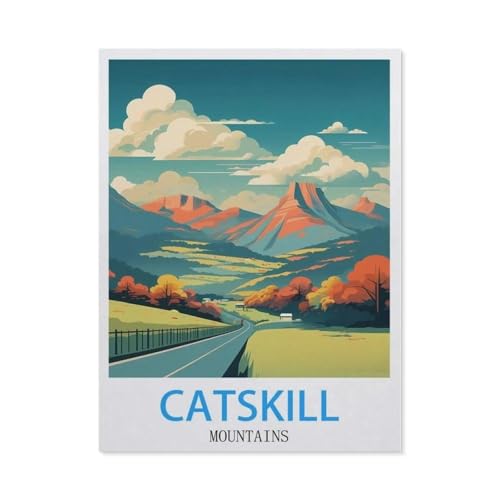 Puzzles 1000 Stück Holz Montage Bild，Catskill-Berge Vintage Reiseplakat，Filmplakat Für Erwachsene Spiele Lernspielzeug（75x50cm）-CD63 von YYHMKBYY