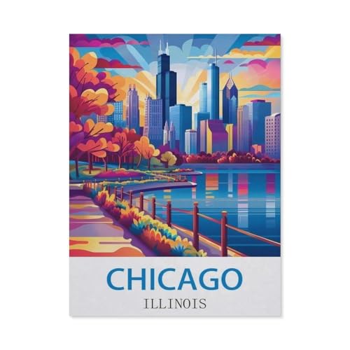 Puzzles 1000 Stück Holz Montage Bild，Chicago, Illinois，Erwachsene Spiele Lernspielzeug（75x50cm）-CI75 von YYHMKBYY