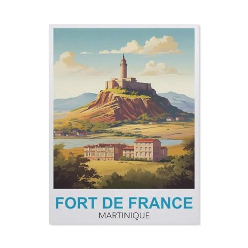 Puzzles 1000 Stück Holz Montage Bild，Fort De France Martinique Vintage-Reiseposter，Erwachsene Spiele Lernspielzeug（75x50cm）-BU82 von YYHMKBYY