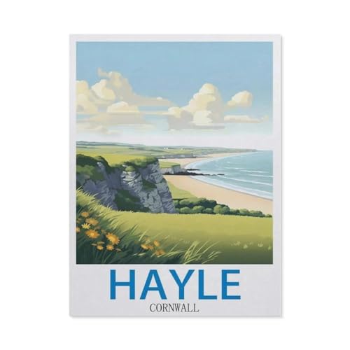 Puzzles 1000 Stück Holz Montage Bild，Hayle, Cornwall – Vintage Reiseplakate，Filmplakat Für Erwachsene Spiele Lernspielzeug（75x50cm）-DC57 von YYHMKBYY
