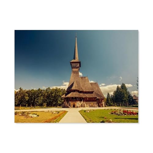 Puzzles 1000 Stück Holz Montage Bild，Holzkirche bei Sapanta，Filmplakat Für Erwachsene Spiele Lernspielzeug（75x50cm）-AO42 von YYHMKBYY