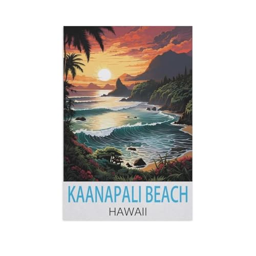Puzzles 1000 Stück Holz Montage Bild，Kaanapali Beach Hawaii，Filmplakat Für Erwachsene Spiele Lernspielzeug（75x50cm）-FP85 von YYHMKBYY