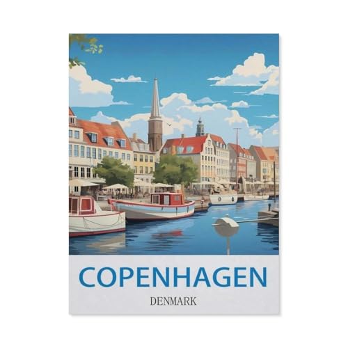 Puzzles 1000 Stück Holz Montage Bild，Kopenhagen, Dänemark – Vintage Reiseplakat，Erwachsene Spiele Lernspielzeug（75x50cm）-CY87 von YYHMKBYY