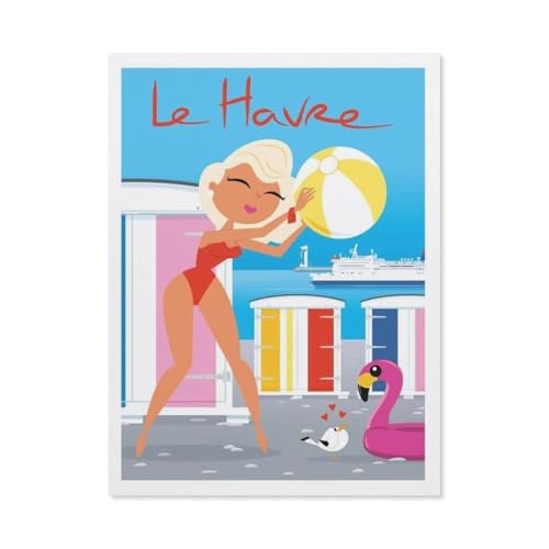 Puzzles 1000 Stück Holz Montage Bild，Le Havre Frankreich Strand，Filmplakat Für Erwachsene Spiele Lernspielzeug（75x50cm）-BQ43 von YYHMKBYY