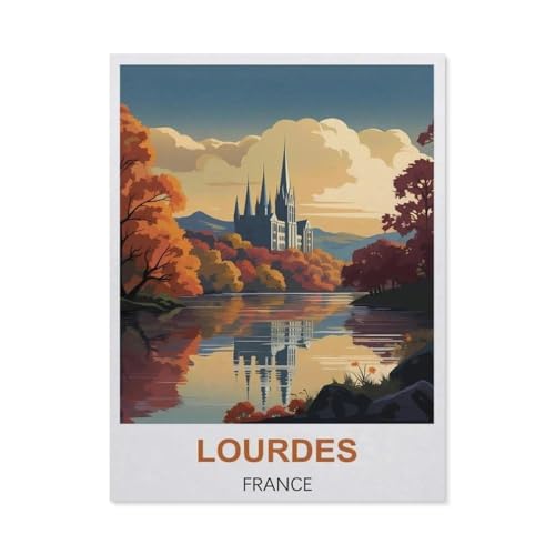 Puzzles 1000 Stück Holz Montage Bild，Lourdes Frankreich Vintage Reiseplakate，Erwachsene Spiele Lernspielzeug（75x50cm）-BZ93 von YYHMKBYY