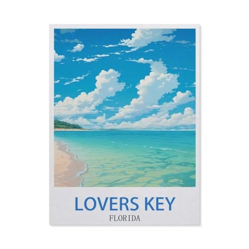 Puzzles 1000 Stück Holz Montage Bild，Lovers Key Beach, Florida – Vintage Reiseplakate，Filmplakat Für Erwachsene Spiele Lernspielzeug（75x50cm）-CU48 von YYHMKBYY