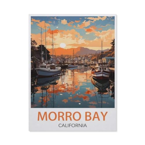 Puzzles 1000 Stück Holz Montage Bild，Morro Bay Reiseposter Kalifornien, Vintage，Filmplakat Für Erwachsene Spiele Lernspielzeug（75x50cm）-BD96 von YYHMKBYY