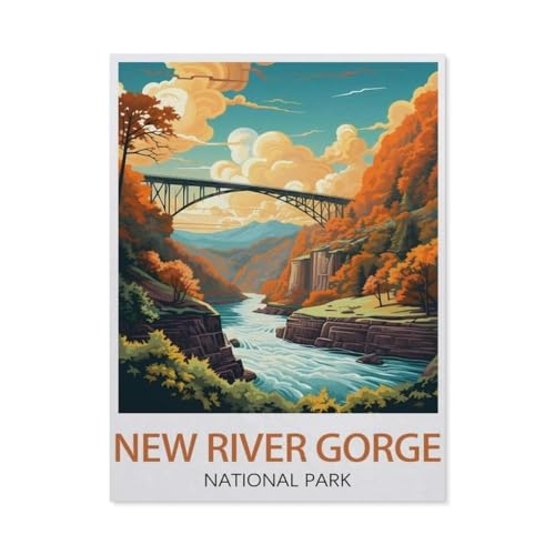 Puzzles 1000 Stück Holz Montage Bild，New River Gorge National Park West Virginia Vintage-Reiseposter，Erwachsene Spiele Lernspielzeug（75x50cm）-AV15 von YYHMKBYY