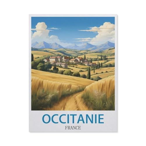 Puzzles 1000 Stück Holz Montage Bild，Occitanie Frankreich, Vintage-Reiseposter，Filmplakat Für Erwachsene Spiele Lernspielzeug（75x50cm）-AS22 von YYHMKBYY
