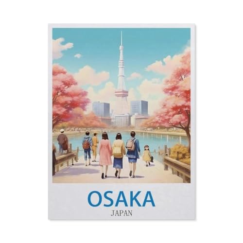 Puzzles 1000 Stück Holz Montage Bild，Osaka, Japan – Vintage Reiseplakate，Filmplakat Für Erwachsene Spiele Lernspielzeug（75x50cm）-DE76 von YYHMKBYY
