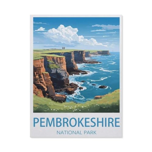 Puzzles 1000 Stück Holz Montage Bild，Pembrokeshire Coast Nationalpark Vintage-Landschaftsplakat，Filmplakat Für Erwachsene Spiele Lernspielzeug（75x50cm）-CQ10 von YYHMKBYY