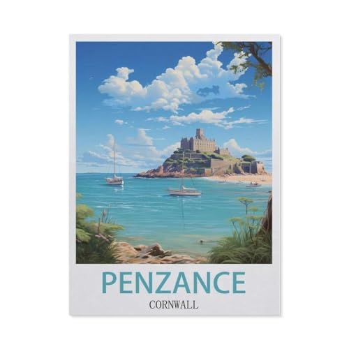 Puzzles 1000 Stück Holz Montage Bild，Penzance Cornwall Vintage Reiseplakat，Filmplakat Für Erwachsene Spiele Lernspielzeug（75x50cm）-CE36 von YYHMKBYY