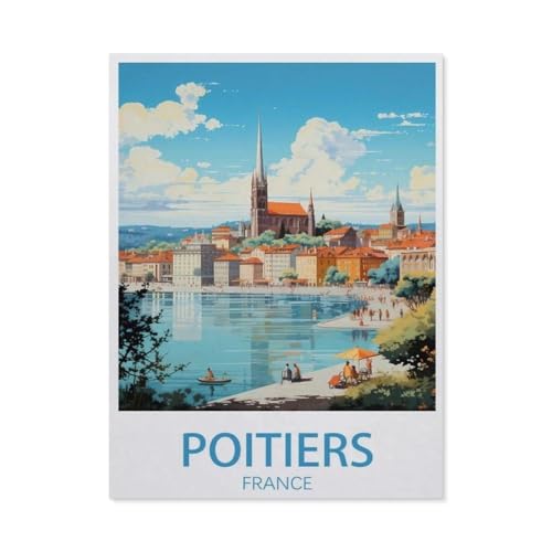 Puzzles 1000 Stück Holz Montage Bild，Poitiers Frankreich, Vintage-Reiseposter，Filmplakat Für Erwachsene Spiele Lernspielzeug（75x50cm）-AM33 von YYHMKBYY