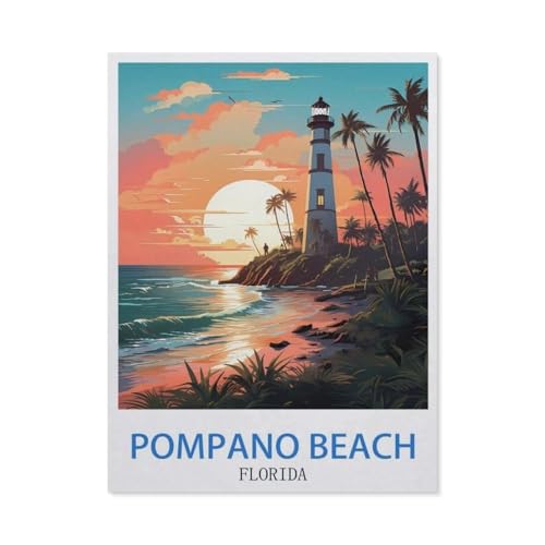 Puzzles 1000 Stück Holz Montage Bild，Pompano Beach, Florida – Vintage Reiseplakate，Erwachsene Spiele Lernspielzeug（75x50cm）-CU46 von YYHMKBYY