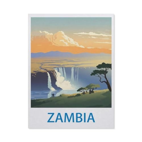 Puzzles 1000 Stück Holz Montage Bild，Sambia – Vintage Reiseplakate，Filmplakat Für Erwachsene Spiele Lernspielzeug（75x50cm）-CT75 von YYHMKBYY