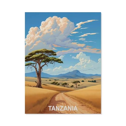 Puzzles 1000 Stück Holz Montage Bild，Tansania Vintage Reiseplakate，Erwachsene Spiele Lernspielzeug（75x50cm）-BX1 von YYHMKBYY