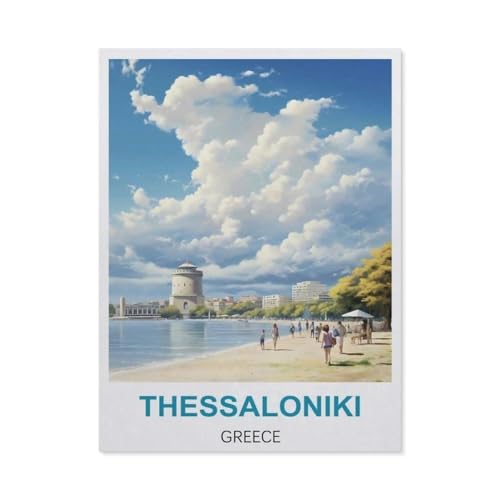 Puzzles 1000 Stück Holz Montage Bild，Thessaloniki Griechenland Vintage Reiseplakate，Erwachsene Spiele Lernspielzeug（75x50cm）-CA66 von YYHMKBYY
