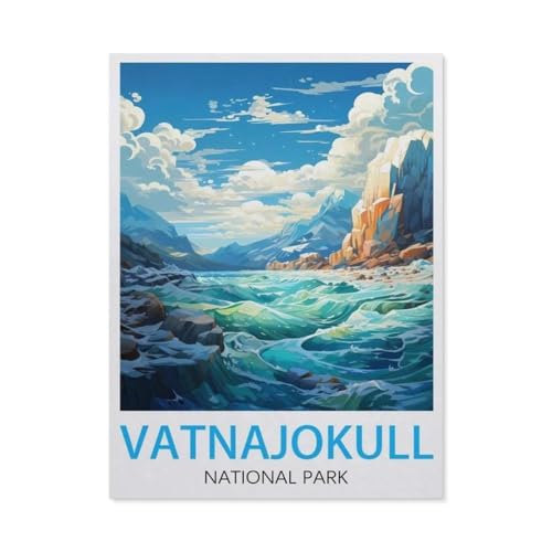Puzzles 1000 Stück Holz Montage Bild，Vatnajokull-Poster im Vintage-Stil, Reiseposter，Erwachsene Spiele Lernspielzeug（75x50cm）-AQ1 von YYHMKBYY