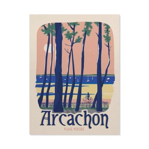 Puzzles 1000 Stück Holz Montage Bild，Vintage Frankreich Reiseposter Arcachon Pereire Strand，Erwachsene Spiele Lernspielzeug（75x50cm）-BO95 von YYHMKBYY