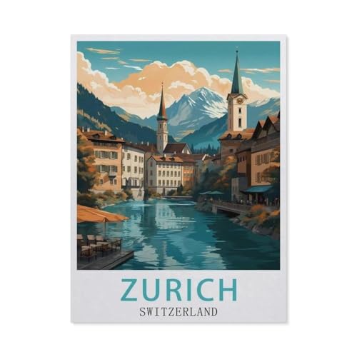 Puzzles 1000 Stück Holz Montage Bild，Zürich Schweiz，Filmplakat Für Erwachsene Spiele Lernspielzeug（75x50cm）-BG15 von YYHMKBYY