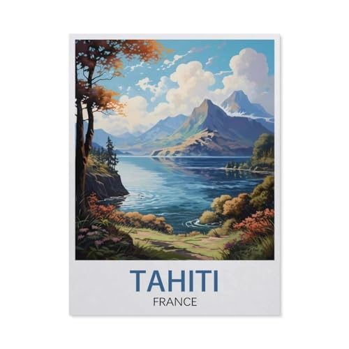 Puzzles Mit 1000 Teilen Puzzles Aus Papier，Tahiti Frankreich, Vintage-Reiseposter, Berg，Puzzle 1000 Teile Für Erwachsene Lustige Kreative DIY-Spielzeuggeschenke Für Mädchen Und Jungen（38x26cm）-AN50 von YYHMKBYY