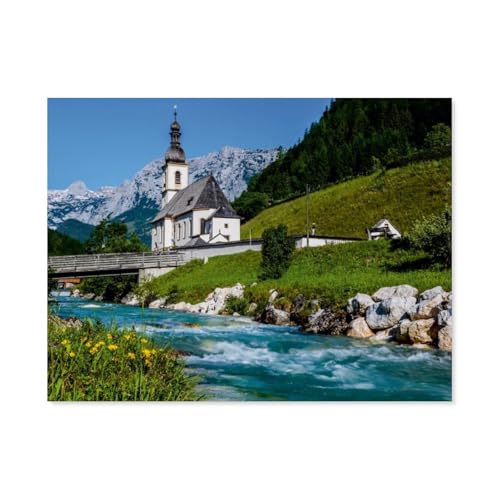 Ramsau - Alpen，1000 Teile Puzzles, Holz Craft, Hochwertiges Modernes Puzzle, DIY, Für Erwachsene Und Kinder Ab 12 Jahren（75x50cm）-AU37 von YYHMKBYY